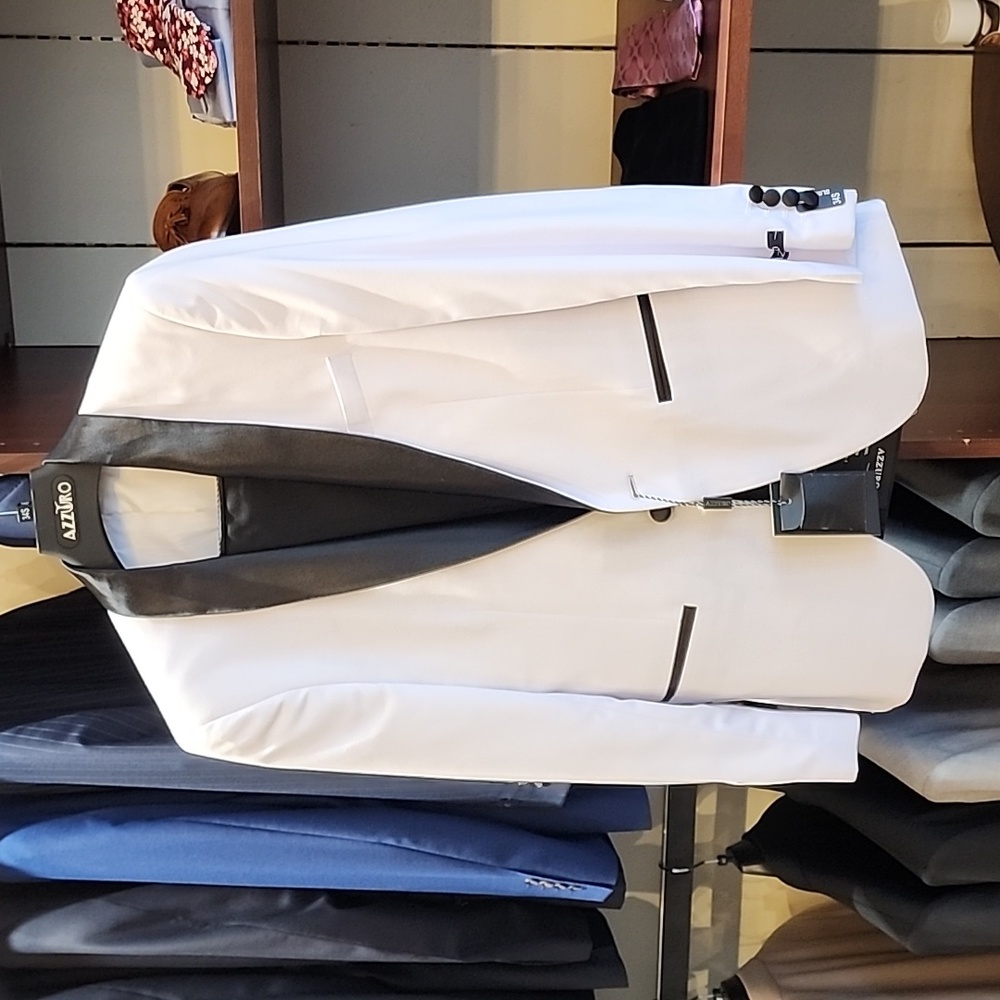 Azure Slim-Fit White Jacket with Black Pants - One Button Shawl